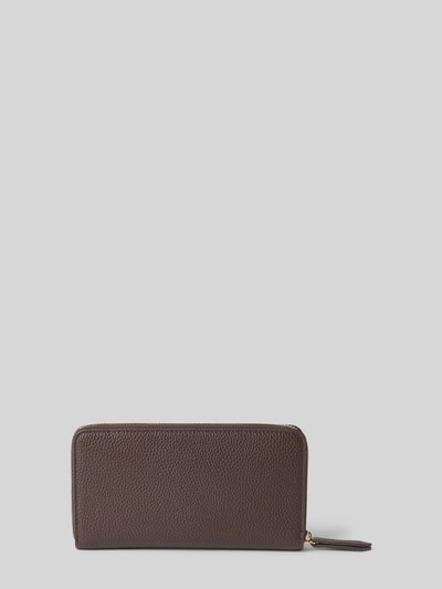 Produktfoto, Portemonnaie mit Logo-Detail Modell 'BRIXTON' von Valentino Bags, braune Lederstruktur, goldener Reißverschluss, Damen Portemonnaie.