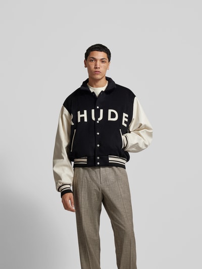 RHUDE Lederjacke mit Druckknopfleiste Black 4