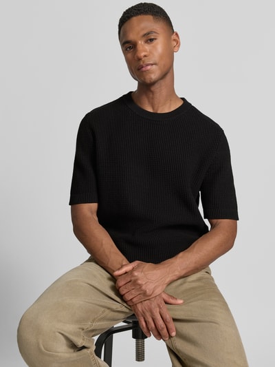 HUGO Sweter z dzianiny o kroju relaxed fit z czystej bawełny model 'SAFFON' Czarny 3