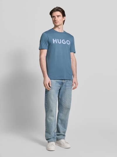 HUGO T-shirt o kroju regular fit z czystej bawełny model „DULIVIO” Szaroniebieski 1
