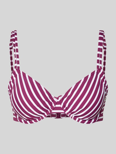 Produktfoto, Bikini-Oberteil im Allover-Look Modell 'Tadu' von VENICE BEACH, Weiß mit bordeauxfarbenen Streifen, körpernahe Passform, Material-Mix mit Stretch-Anteil.