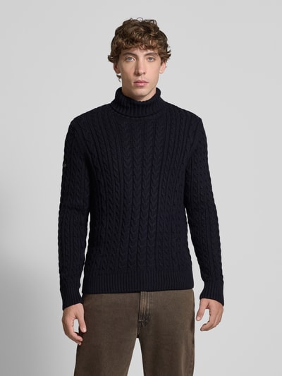 Superdry Sweter z dzianiny ze ściegiem warkoczowym model ‘Jacob’ Ciemnoniebieski 4