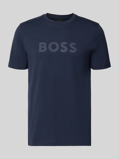 Produktfoto, Regular Fit T-Shirt aus reiner Baumwolle Modell 'Te_Logo' von BOSS Orange in Dunkelblau mit glattem Stoff und dezentem BOSS Logo-Aufdruck