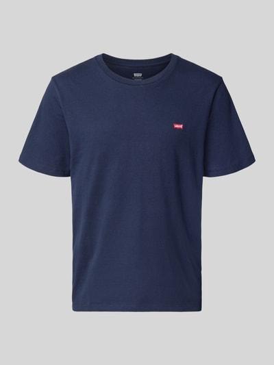 Productfoto, T-Shirt met Label-Stitching van Levi's®, donkerblauw, regular fit, geribde ronde hals, pure katoen, vooraanzicht.