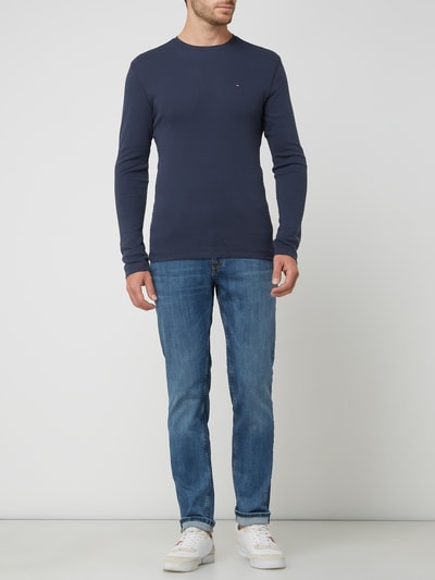 Tommy Jeans Slim fit longsleeve met ribstructuur Marineblauw gemêleerd - 1