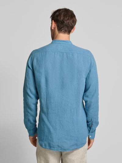 BOSS Orange Regular fit linnen overhemd met opstaande kraag, model 'Race' Rookblauw - 5