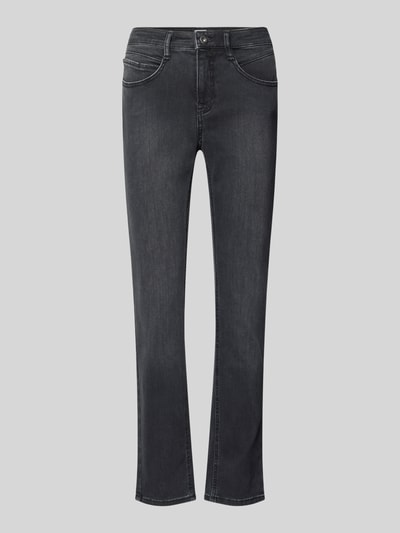 Produktfoto, Bootcut Jeans mit Label-Patch Modell 'MARY' von Brax in dunklem Unifarben-Denim, Baumwollmix, 5-Pocket, Knopf und Reißverschluss.