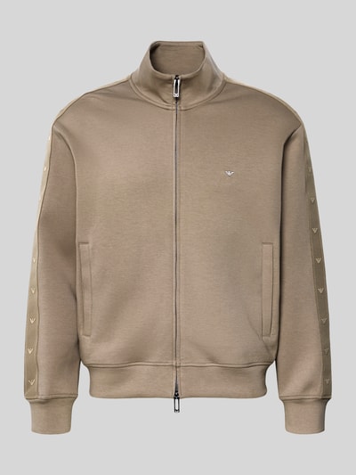Produktfoto, Sweatjacke mit Stehkragen und Zweiwege-Reißverschluss von Emporio Armani, Herren Sweatjacke aus Baumwoll-Mix mit Stretch-Anteil, Regular-Fit, Eingrifftaschen, beige, glatte Textur