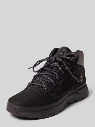Productfoto, zwarte Heren sneakers van Timberland, Leermix, afgeronde pasvorm, logodetail, Hakhoogte maat 44: 4 cm, Schachthoogte 8 cm, Schachtbreedte 10 cm, Model 'Trekker'