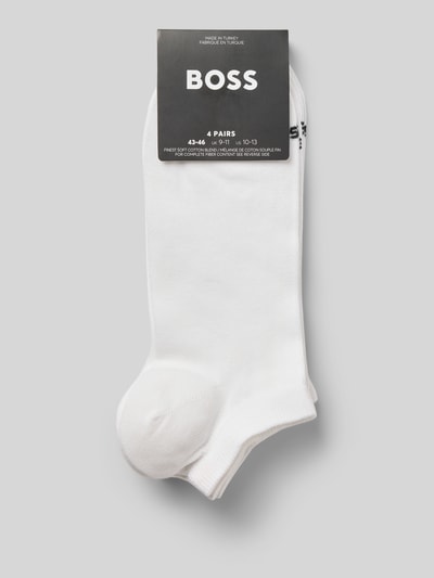 Produktfoto, Sneaker-Socken aus Baumwoll-Mix im 4er-Pack von BOSS, weiß, unifarben, elastischer Bund, Label-Schriftzug, Stretch-Material