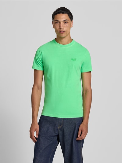 Superdry T-shirt met ronde hals en labelstitching Neon groen - 4