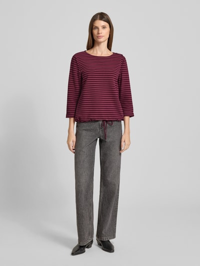 Tom Tailor Bluzka o kroju relaxed fit z rękawem o dł. 3/4 z mieszanki bawełny Bordowy 1