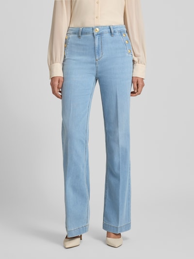 Liu Jo White Flared Jeans mit Eingrifftaschen und Knöpfen Hellblau 4