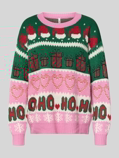 Only Regular fit kersttrui met glitterdetails, model ''XMAS HOHO' Roze - 2