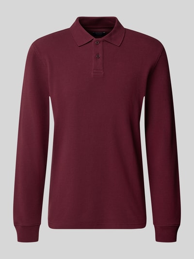 Produktfoto, Relaxed Fit Poloshirt aus elastischem Baumwoll-Mix von MCNEAL in Dunkelrot mit Langarm, Polokragen, feine Struktur