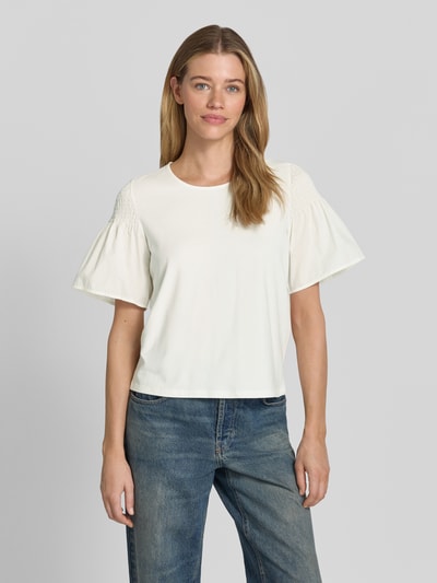 COMMA Regular Fit T-Shirt mit Smok-Detail Offwhite 4