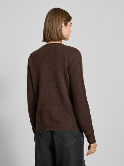 Pieces Regular Fit Strickjacke mit Woll-Anteil Modell 'MALOU' Schoko Melange 5