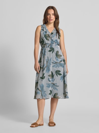 Zero Midikleid mit V-Ausschnitt und Volants Bleu 4