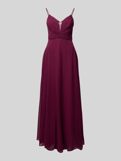 Produktfoto, Regular Fit Abendkleid mit gelegten Falten von Laona, głęboki dekolt V, marszczenia, zamek, ramiączka spaghetti, krój regular fit, długość tyłu w rozmiarze 36: 24 cm, szerokość w rozmiarze 36: 35 cm, bordowy, gładka tekstura, rozkloszowany dół