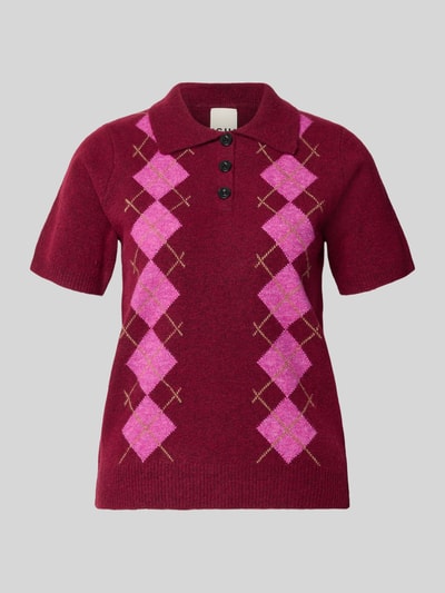 Produktfoto, Slim Fit Poloshirt mit Woll-Anteil Modell 'Dasila' von ICHI, Strick-Optik in Bordeaux und Pink, elastischer Material-Mix