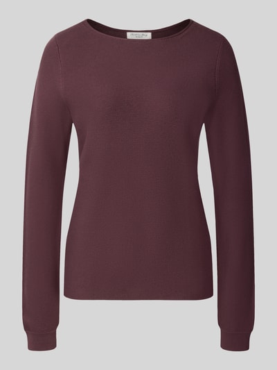 Produktfoto, Pullover aus reiner Baumwolle in Strick-Optik von Christian Berg Woman in Bordeauxrot, Rundhalsausschnitt, körpernahe Passform, schlichte Struktur