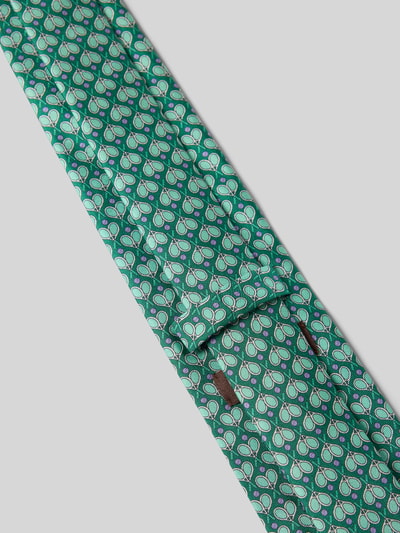 Produktfoto, Krawatte aus Seide mit Allover-Muster von Blick in klassischer Form mit Label-Patch und Einstecklasche, grün gemustert, Breite 8 cm