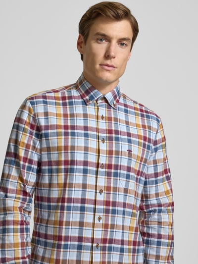 Fynch-Hatton Regular fit flanellen overhemd met borstzak Bordeaux - 3