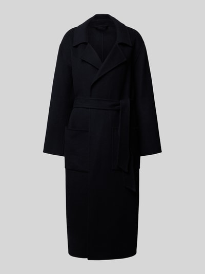 OAKWOOD Lange jas van lanawolmix met strikceintuur, model 'ALLEGORIA' Zwart - 2