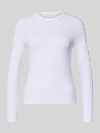 Produktfoto, Skinny Fit Longsleeve aus Baumwoll-Mix von GUESS, weiß, Rundhalsausschnitt, Logo-Stitching, glatte Textur, figurbetont