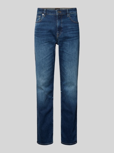 Produktfoto, blauwe straight jeans met lichte wassing, rechte pijpen, katoenmix, Straight Fit Jeans aus Baumwoll-Mix Modell 'OGDEN BO S-MILE' van BOSS Orange, heren.