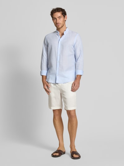 Jake*s Slim Fit Freizeithemd aus Leinen-Baumwoll-Mix Hellblau 1