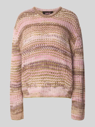 Produktfoto, Strickpullover mit Rundhalsausschnitt Modell 'SIMONE' von JJXX, grobmaschig, rosa-beige-braune Streifen, Loose Fit