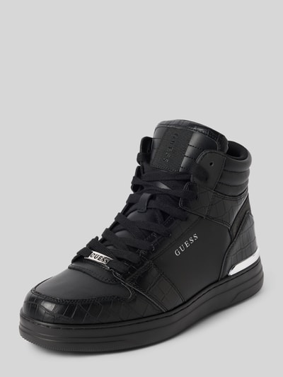 Productfoto, Sneaker uit leer-mix model 'WYSTOR' van GUESS, afgeronde pasvorm, zwarte kleur, gestructureerde zool, heren sneaker