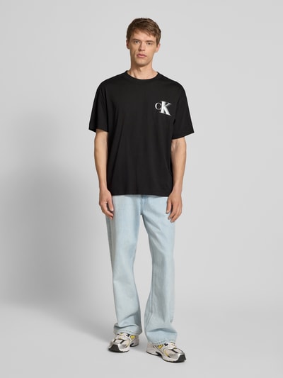 Calvin Klein Jeans T-shirt met labelprint en ronde hals Zwart - 1