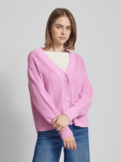 Tom Tailor Denim Comfort Fit Strickjacke mit Ripp-Knopfleiste Pink 4