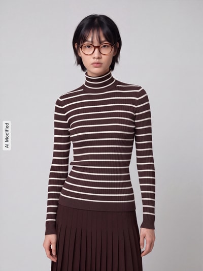 ONLY sweter z golfem w kroju slim fit z mieszanka wiskozy model 'KAROL' Czekoladowy 4