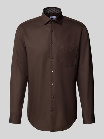 SEIDENSTICKER REGULAR FIT Koszula biznesowa o kroju regular fit z kołnierzykiem typu kent i kieszenią na piersi Ciemnobrązowy 2