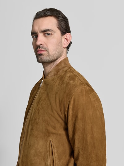 BOSS Regular Fit Lederjacke aus echtem Ziegenvelours Modell 'H-MULLER' Beige 3