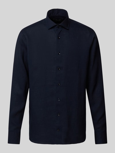 OLYMP SIGNATURE SLIM FIT Slim fit linnen overhemd met kentkraag, model 'Sykia' Marineblauw - 2