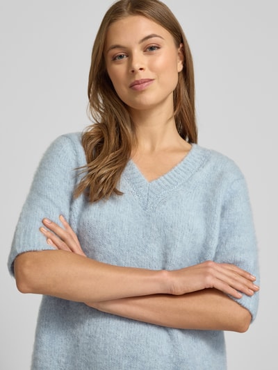 Milano Italy Gebreide pullover met V-hals en 1/2-mouwen Bleu - 3