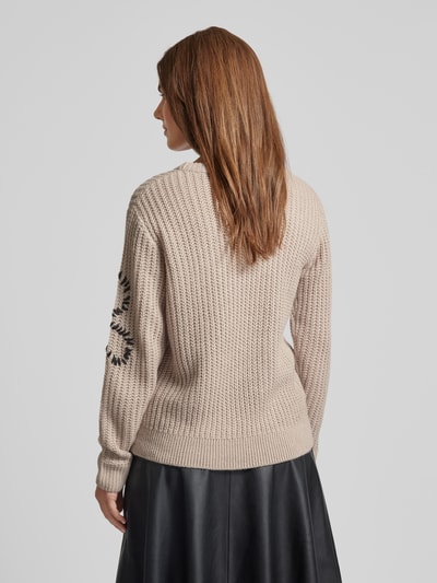 FREE/QUENT Strickpullover mit Motiv-Stitching Taupe 5