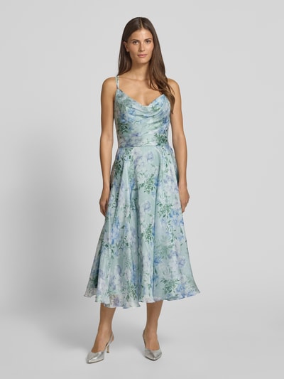 Luxuar Cocktailkleid mit Wasserfall-Ausschnitt und gekreuzten Trägern Hellgruen 4