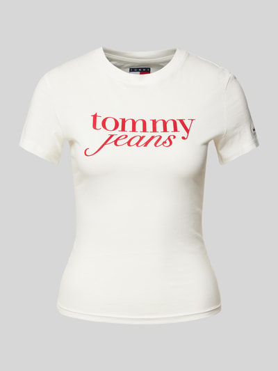 Tommy Jeans T-shirt o kroju slim fit z czystej bawełny z nadrukiem z logo Złamany biały 2