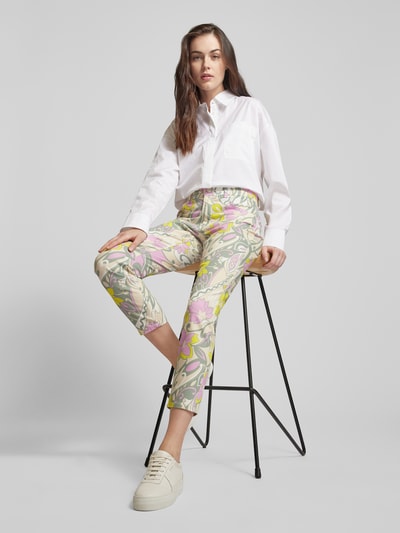 Angels Slim fit broek met all-over bloemenprint, model 'ORNELLA' Felroze - 1