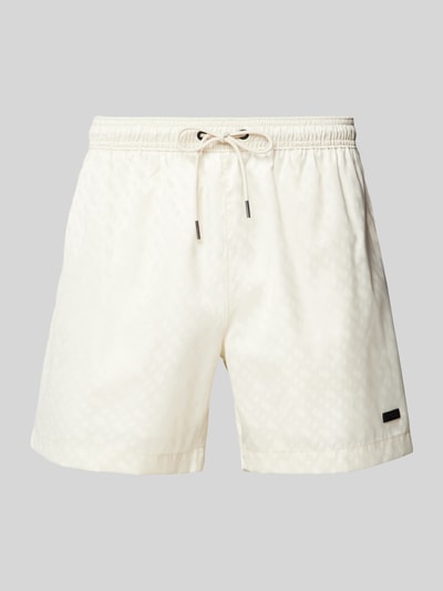 BOSS Relaxed Fit Badeshorts mit Label-Badge Modell 'Jacques' Ecru 1