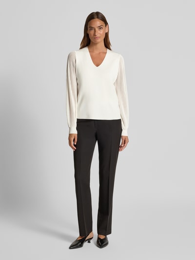 s.Oliver BLACK LABEL Regular Fit Pullover aus Viskose-Mix mit semitransparenten Ärmeln Offwhite 1