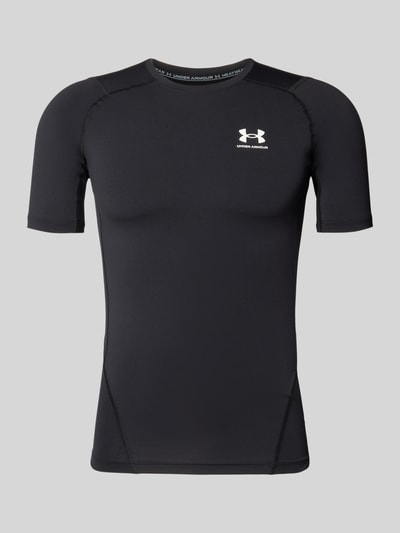 Produktfoto, schwarzes Slim Fit T-Shirt mit Logo-Print von Under Armour aus elastischem Material-Mix, Rundhalsausschnitt, für Herren.