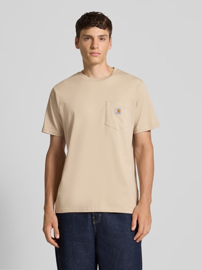 Carhartt Work In Progress T-shirt z detalem z logo Beżowy 4