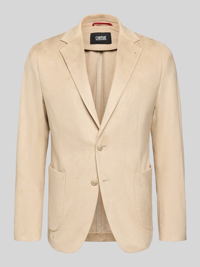 Produktfoto, Regular Fit Blazer mit Reverskragen Modell 'Benito' von CINQUE, beżowy, elastyczna mieszanka materiałów, krój regular fit, dwurzędowy, naszyte kieszenie, długość tyłu w rozmiarze 50: 73 cm, szerokość ramion w rozmiarze 50: 45 cm, długość rękawa w rozmiarze 50: 65 cm