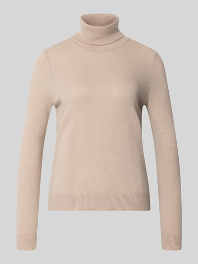 Produktfoto, Regular Fit Rollkragenpullover aus reinem kaschmir van Christian Berg Woman, beige effen design, geribde kraag en boorden, lange mouwen, ruglengte maat S 57 cm, mouwlengte maat S 63 cm.
